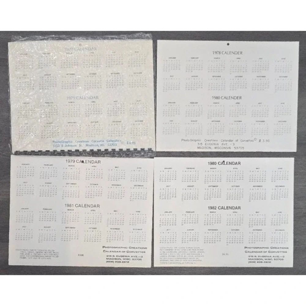 Vintage PhotoGraphic Creations Calendar of Corvettes Lot 1978 1979 1980 1981